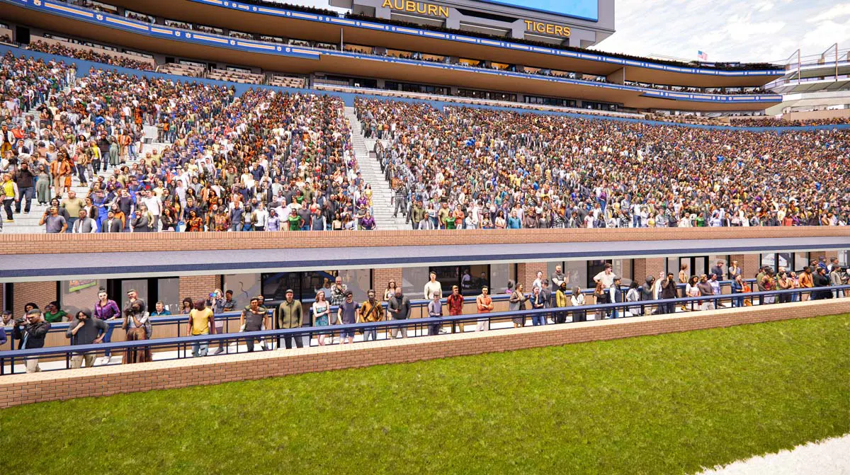 Rendering of the Kick Six Club concourse-level entrance and walkway