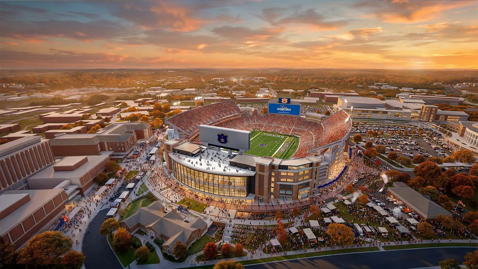 Rendering of the north end zone interior from the upper deck during a packed game