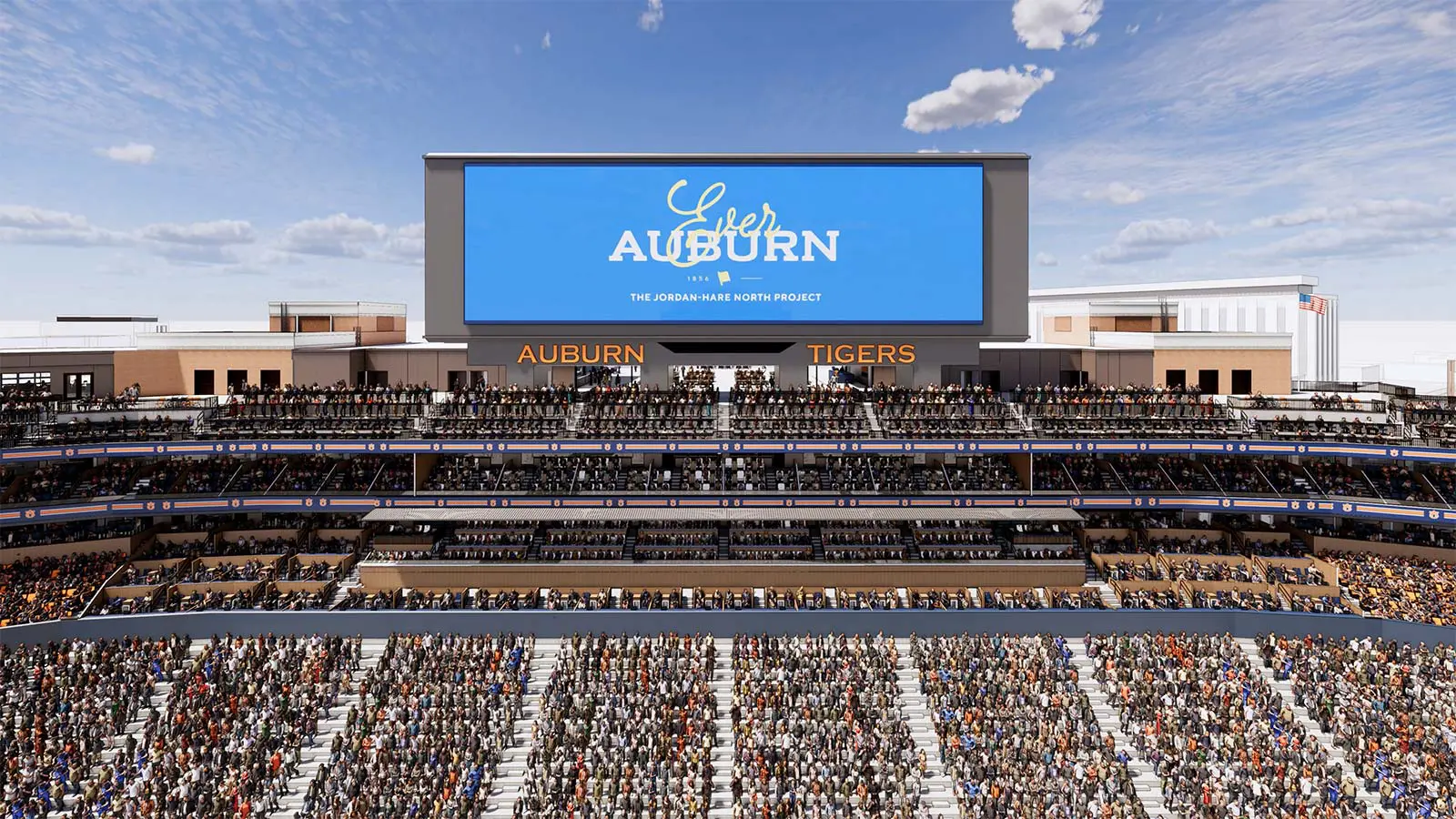 Rendering of the north end zone concourse terrace with fans overlooking the field